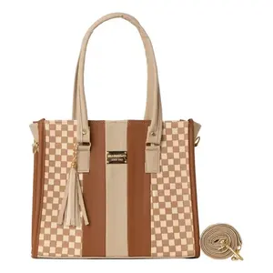 Sac cabas pour femme Fana Camila, beige, cuir véritable, décorations en lettres, M3884, usage quotidien - Product Image 1