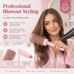 Outil de salon professionnel avec emballage personnalisé <span class=keywords><strong>brosse</strong></span> à cheveux <span class=keywords><strong>ronde</strong></span> <span class=keywords><strong>en</strong></span> céramique avec logo privé nano technologie pour cheveux bouclés droits - Product Image 2