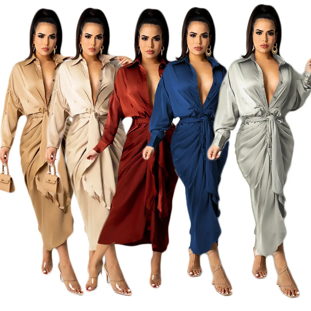 Chemise plissée à manches longues en Satin, 2022, couleur unie, vêtement de soirée élégant en Satin, décontractée, pour femmes, printemps