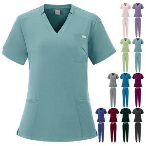 Women's V-Neck Short Sleeve <b>Scrub</b> <b>Set</b> Moisture Wicking Hospital Uniforms Split <b>Set</b> For Medical Staff - Product Image 1