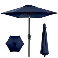 Parasol de jardin moderne CE 7,5' avec 6 baleines en fibre de verre, manivelle de levage automatique, poignée métallique pour mobilier d'extérieur