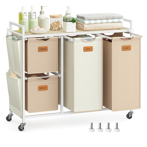 VASAGLE-<span class=keywords><strong>Panier</strong></span> à <span class=keywords><strong>linge</strong></span> à <span class=keywords><strong>4</strong></span> <span class=keywords><strong>compartiments</strong></span> pour salle de bain, chambre à coucher, armoire, <span class=keywords><strong>panier</strong></span> à <span class=keywords><strong>linge</strong></span> à <span class=keywords><strong>4</strong></span> sections avec roulettes - Product Image 3
