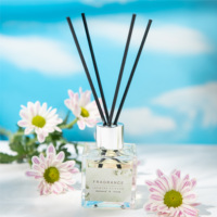 Parfum de maison, marque privée, bouteille carrée en verre de 50ml, diffuseur d'arômes de roseaux d'huile essentielle de luxe avec bâtonnets de rotin