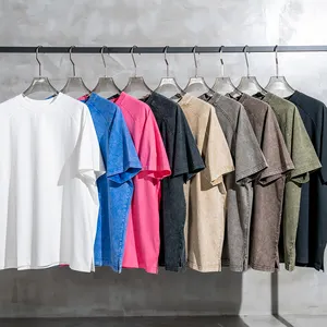 Custom Logo Summer 285G 100% Cotton Acid Wash Wax Dye Raglan Split Short Sleeve Outdoor Oversize Fashion T-shirt For Men