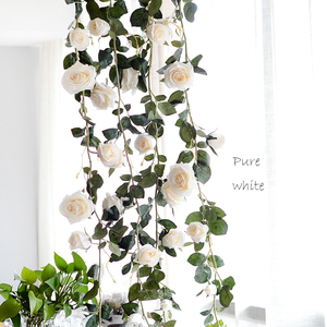 Guirnaldas de Rosas Blancas Artificiales de Seda, Enredaderas de Rosas Colgantes, Plantas de Hiedra de Rosas para Decoración de Arreglos de Arco de Oficina para Bodas - Product Image 3