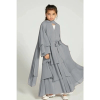 OEM/ODM couleur  en mousseline de soie style ouvert avec ceinture 3 couches pile taille ample Abaya pour 4-15 ans adolescente