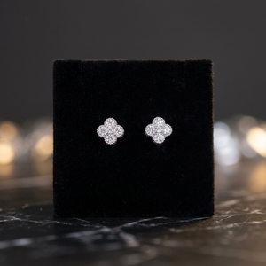 Boucles d'oreilles clous Cleef en argent sterling 925, or 18 carats, or blanc, or rose, diamant, agate, rubis, motif papillon et fleur - Product Image 2