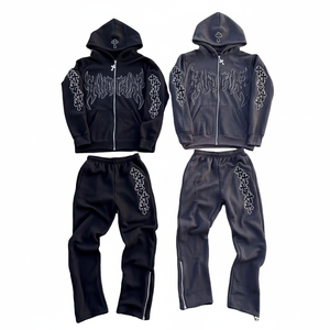 Survêtement évasé à logo personnalisé Survêtement 100 coton à ourlet brut Pantalon de survêtement évasé à capuche Pantalon de survêtement pour homme - Product Image 1