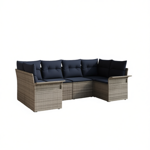 Set Divano da Giardino in Polyrattan 6 Posti con Cuscini, Arredamento da Esterno Stile Contemporaneo - Product Image 1