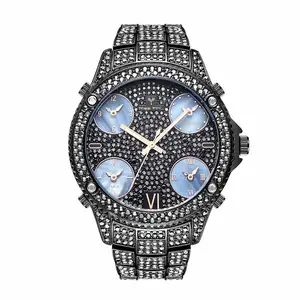 MISSFOX 51MM 대형 남성용 럭셔리 시계 5 시간대 전체 포장 화이트 다이아몬드 시계 정교한 시계를 위해 설계된 남성