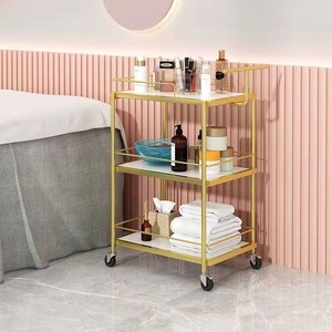 Hot Sale Beauty Bar Small White Gold <b>Tool</b> <b>Cart</b> Luxury Portable Salon Furniture Saloon Trolley <b>Cart</b> with Wheels <b>for</b> Salon Beauty - Product Image 4