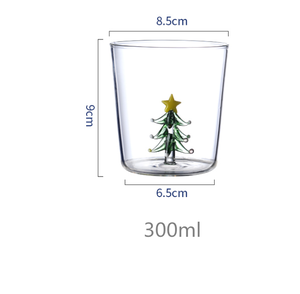 Tazza di vetro decorativa soffiata in vetro soffiato con simpatiche figurine di albero di natale all'interno della tazza di vetro di natale artigianale - Product Image 2