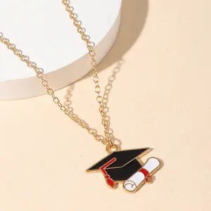 The back can be customized name alloy graduation season class enamel hat necklace