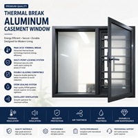 Fenêtre à battant en aluminium à rupture de pont thermique sur mesure OEM, double vitrage, acier inoxydable, moderne, pour usage résidentiel et commercial