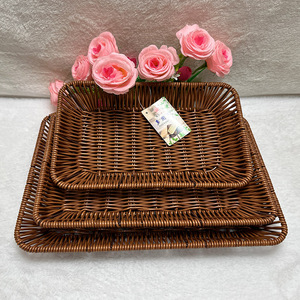 Rectangular Woven <b>Basket</b> Set For Kitchen Food <b>Storage</b> Candy Display Brown Rattan Style - Product Image 1