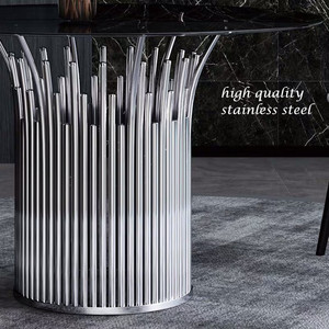 <span class=keywords><strong>Nero</strong></span> rotonda in <span class=keywords><strong>vetro</strong></span> temperato <span class=keywords><strong>tavolo</strong></span> da pranzo con oro argento base in acciaio inox per la casa albergo ristorante sala da pranzo - Product Image 5