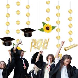 Guirnalda Decorativa Negra <span class=keywords><strong>y</strong></span> Dorada con la Leyenda 'Felicidades Graduado' para Graduación <span class=keywords><strong>y</strong></span> Ramadán, con <span class=keywords><strong>Gorro</strong></span> Brillante, <span class=keywords><strong>Diploma</strong></span>, Estrella <span class=keywords><strong>y</strong></span> Sombrero - Product Image 6