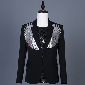 <span class=keywords><strong>Veste</strong></span> décontractée avec ailes à sequins, blazer noir pour homme, costume de marié slim, costume de soirée, costume de scène - Product Image 6