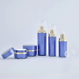 Ensemble cosmétique de luxe personnalisé en verre bleu <span class=keywords><strong>dégradé</strong></span> - Flacons pompe à lotion et pots à crème 30g/50g avec capuchon doré pour emballage de soins de la peau - Product Image 4