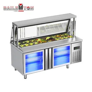 Hot Sale Stainless steel table top refrigerated salad bar counter chiller Slotted salad table with shelf