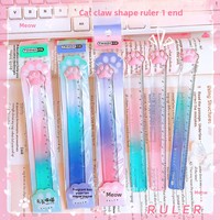 Règle en plastique Tiangao 0023 en forme de patte de chat, 15 cm, mignonne et kawaii, pour les élèves du primaire, pour mesurer et dessiner