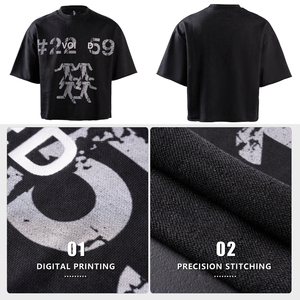 T-shirt Designer en Coton 100% pour Homme, Coupe Boxy, Surdimensionné, Coupe Courte, Impression Numérique et Distressed, Vente en Gros, Personnalisable, 260 Grammes - Product Image 4