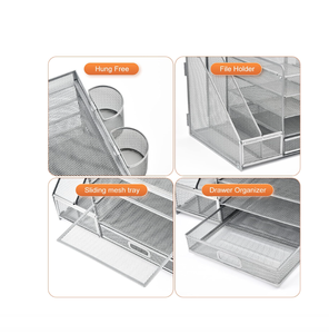 منظم خطابات ورقي 5 طبقات مع حامل ملفات - منظم مكتبي بدرج وحامل أقلام، منظم مكتبي شبكي معدني - Product Image 3