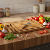 Planche à découper en bois de Koa épaisse carrée Hope Far, en plastique PP écologique, réutilisable, certifiée LFGB, épaisseur 2,0 cm, avec ensemble couteau et fourchette à steak