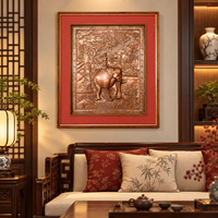 Décoration murale encadrée en laiton plaqué or, motif éléphant en relief, style Feng Shui moderne, faite à la main, pour la décoration intérieure