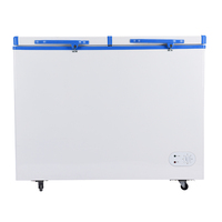 Nouveau design, congélateur coffre solaire à double porte, 268L, 65mm de mousse, réfrigérateur domestique, réfrigérateur portable DC pour poisson et poulet congelés