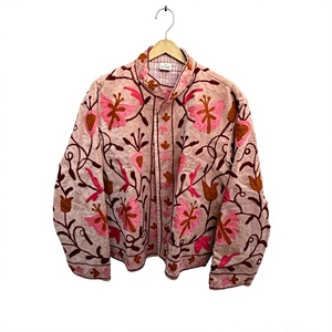 Suzani <b>Velvet</b> Floral Embroidered Jacket <b>Women's</b> Mandarin Collar Full Sleeve Elegant Autumn <b>Coat</b> Hand Embroidery Design - Product Image 1
