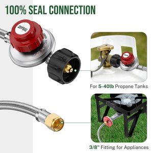 चिकनी सतह स्टेनलेस स्टील ब्रेडेड नली के साथ उच्च दबाव प्रोपेन 20 psi समायोज्य नियामक - Product Image 5