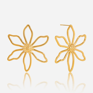 Floral <b>Stud</b> <b>Earrings</b> 18K Gold Plated Stainless Steel Lightweight Elegant Design For Women Autumn Winter Jewelry - Product Image 1