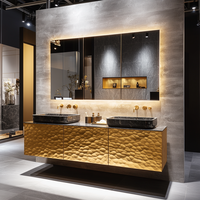 Conjunto de Muebles de Lujo para Baño Moderno con Gabinete de Tocador Dorado y Doble Lavabo