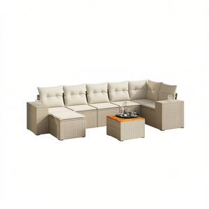 Ensemble de canapés modulaires de jardin en rotin beige 8 places, mobilier d'extérieur au design contemporain, résistant aux intempéries - Product Image 1