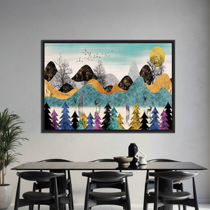 Abstract Forest Canvas Print: Mountain Landscape Tempered Glass Decor,<b>BLACK</b> <b>FRAMED</b> CANVAS - Product Image 3