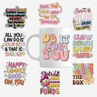 Autocollants UV DTF autocollants pour tasses et bouteilles, motifs « Love Happy Quotes », imperméables, pour verres et bouteilles, transfert UV DTF, autocollants enveloppants pour tasses