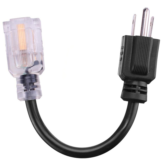 Linsheng 16/3 8In Female Plug with Lighted End Short Power Extension Cord Outlet Saver to Maximize Usage of Wall Outlets and Power Strips