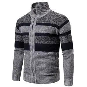 High Quality Fashion Comfortable Men's Trend Striped Long Sleeve Knit Sweater Outdoor Stand-up Sports Cardigan Sweater