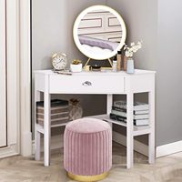 Bureau d'ordinateur d'angle triangulaire en bois avec tiroir et étagères de rangement
