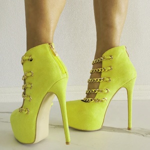 Bottes à plateforme 2022 à talon haut, bout rond ajouré, chaîne dorée, montantes à la cheville, fermeture éclair arrière, sexy - Product Image 5