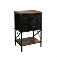 Table de chevet industrielle avec 2 tiroirs en tissu, dessus en bois rustique, structure en métal, armoire de rangement pour chambre à coucher, salon