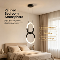 Luminaire suspendu LED moderne noir et blanc à double anneau entrelacé, lustre circulaire minimaliste pour hall d'entrée, chambre à coucher, hôtel