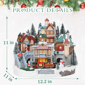 Estación de Tren Navideña Animada Coleccionable con 8 Músicas y Luces LED - Decoración Festiva Pintada a Mano para Mesa, Venta al por Mayor - Product Image 2