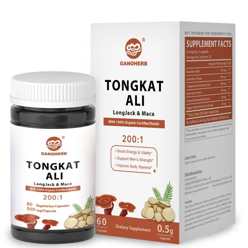 Supplément de médecine traditionnelle chinoise à base de plantes, Capsule d'extrait de Tongkat Ali Maca pour hommes, vente en gros fabricant chinois