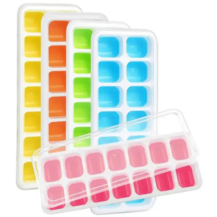 RAYBIN Custom LFGB Certified Easy Release Creative Christmas Mold BPA free 14 holes silicone ice cube tray with Removable Lid