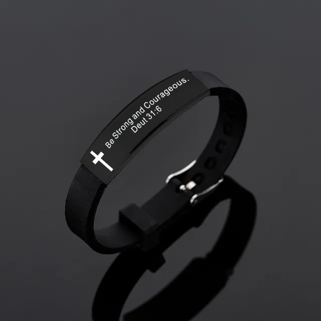 Citation croix religieuse jésus écriture chrétien Bible verset inspiration foi Bracelets en Silicone pour hommes bijoux