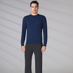 Wholesale Casual Navy <b>Pullover</b> Knitwear Custom Embroidery Logo Autumn Men's Long Sleeve Knitted Sweater - Product Image 1