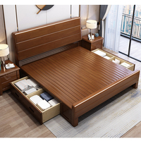 Muebles de Dormitorio de Diseño Doble Simple Estilo Chino Personalizado, Cama de Madera Maciza para Adultos, Camas de Madera