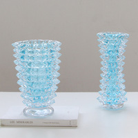 Vase en verre ananas bleu cyan soufflé à la main, texture glace pointillée, artistique, pour décoration de luxe de mariage, Bar Mitzvah et maison